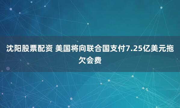 沈阳股票配资 美国将向联合国支付7.25亿美元拖欠会费